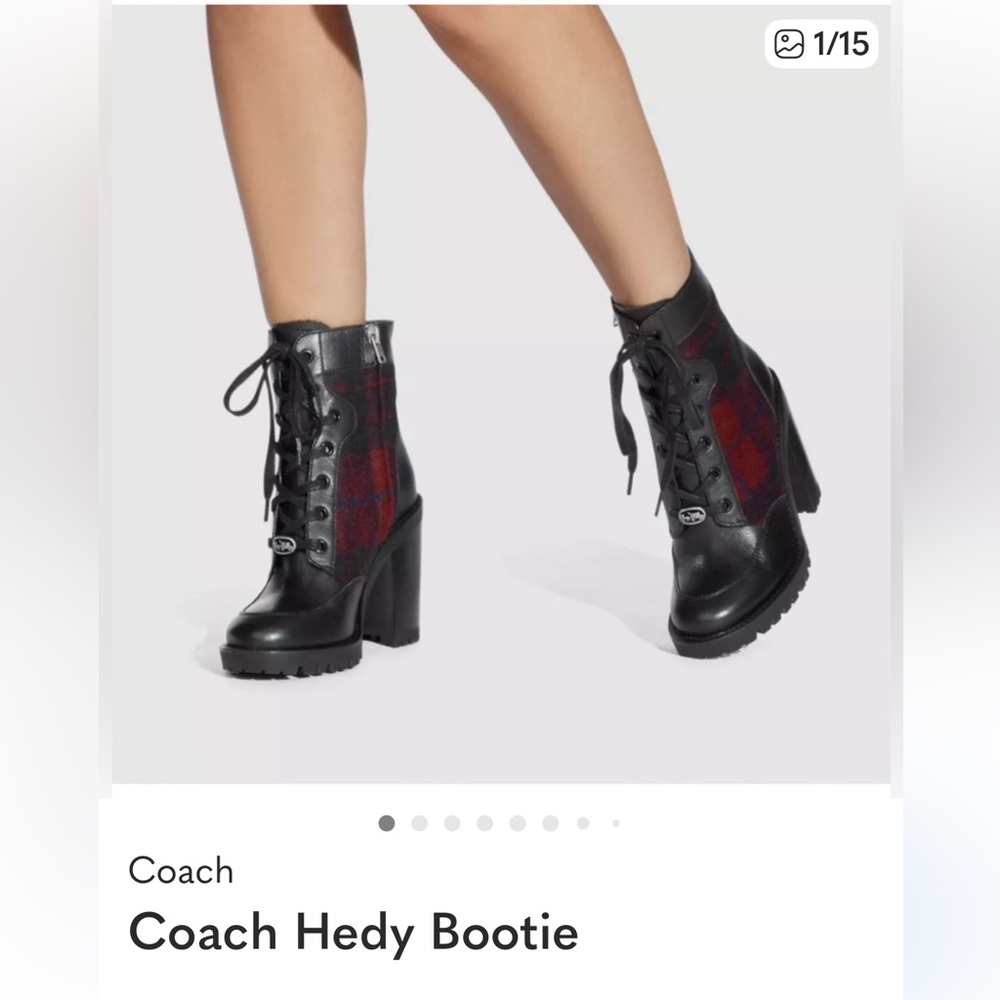 New Coach Hedy plaid boots size 7 - burgundy and black plaid